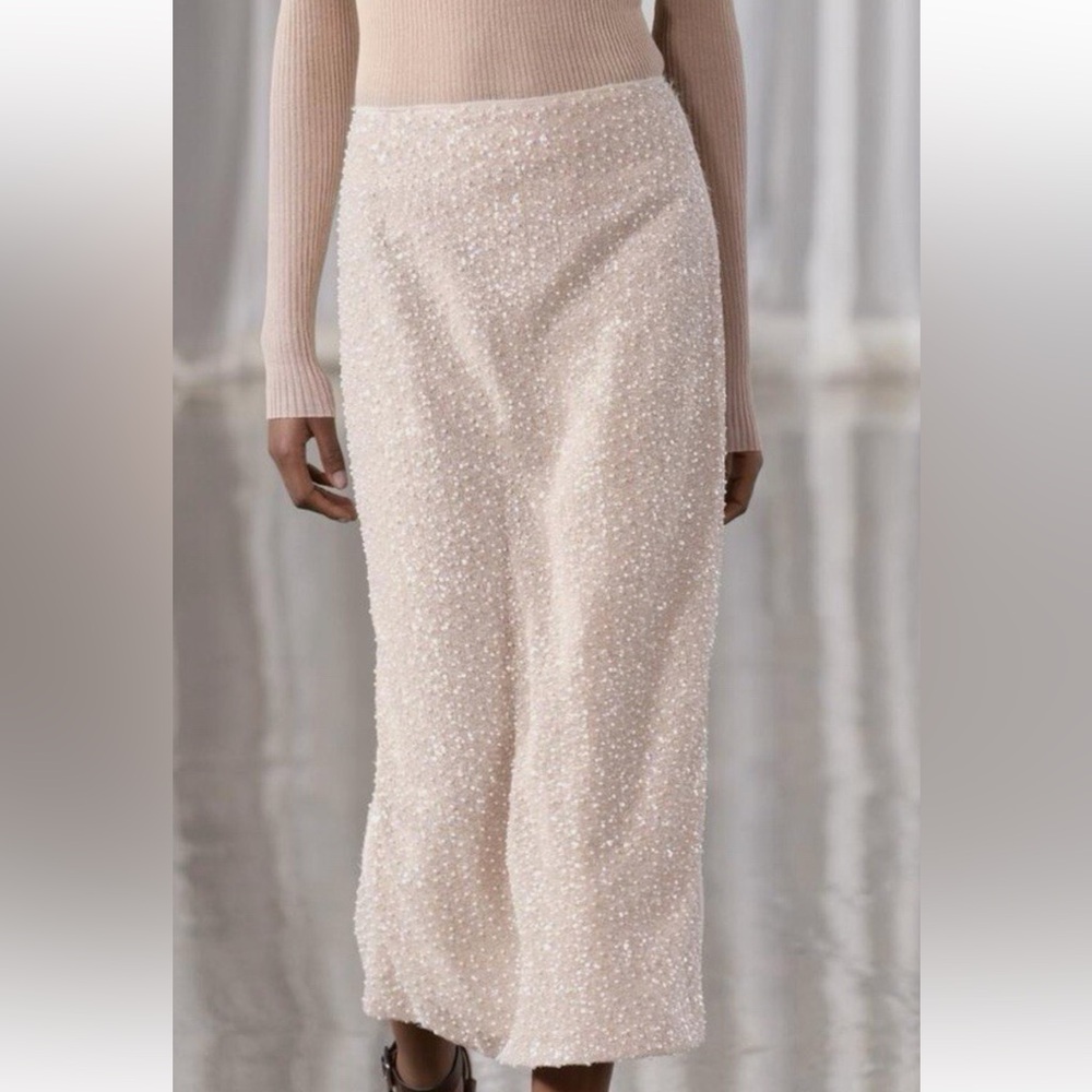 Zara Cream Textured Pencil Skirt